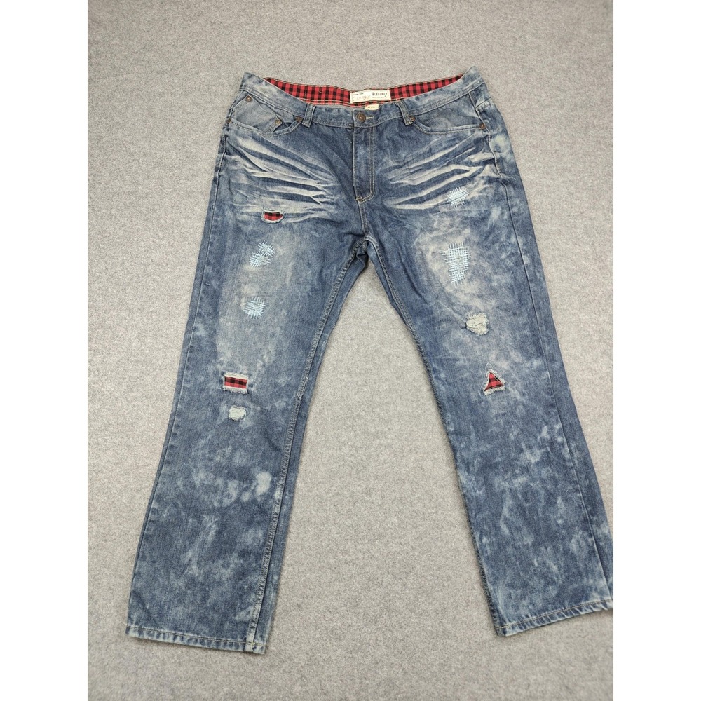 Bleecker & Mercer Jeans Mens 42x32 Blue Acid Wash Slim Straight Distressed Denim